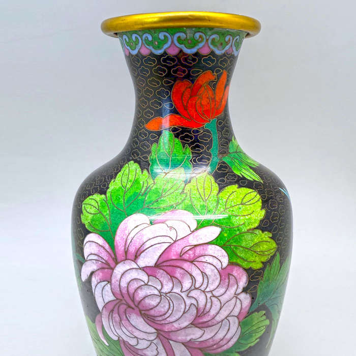 Cloisonné Peony Japanese Floral Vase 20th