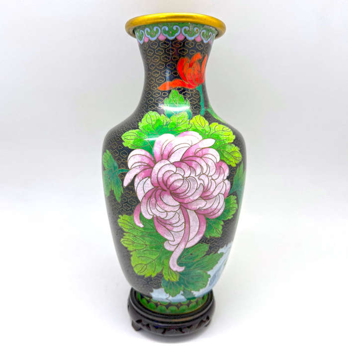 Cloisonné Peony Japanese Floral Vase 20th