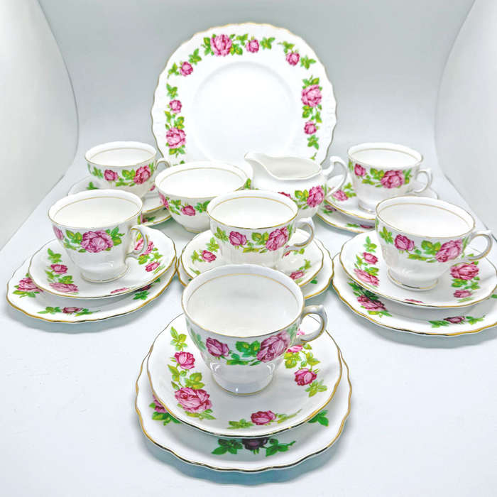Royal Vale 21 Piece Pink Rose  Tea Set