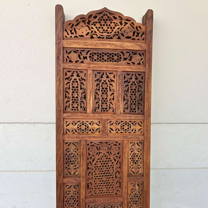 Mid-Century 4 Panels Teak Room Divider Fine Asian Carved