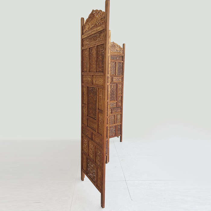 Mid-Century 4 Panels Teak Room Divider Fine Asian Carved