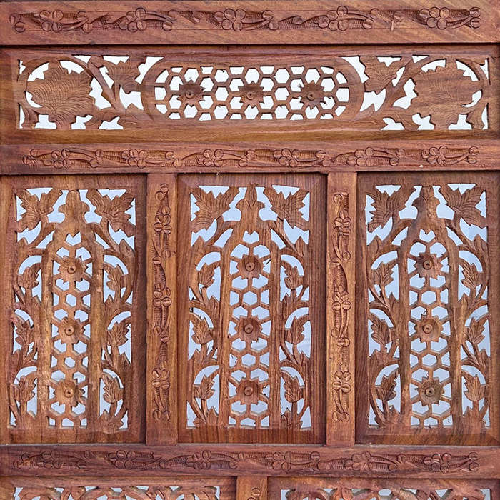 Mid-Century 4 Panels Teak Room Divider Fine Asian Carved