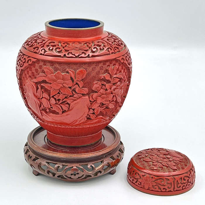 Chinese 20th Century Cinnabar Ginger Jar and Cover