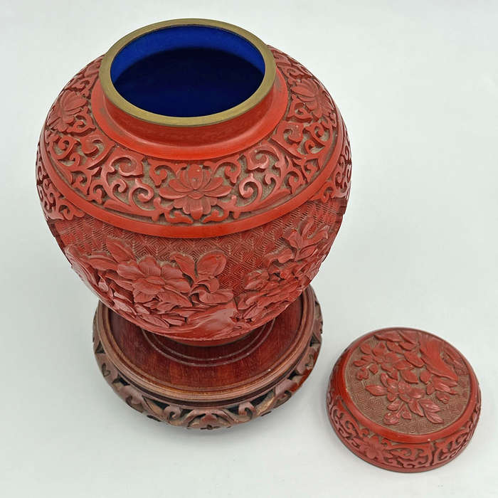 Chinese 20th Century Cinnabar Ginger Jar and Cover