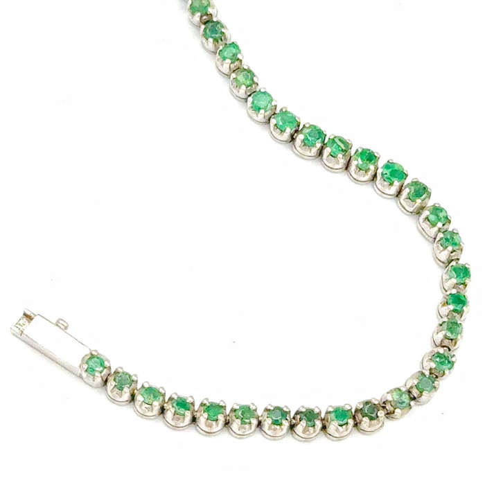 14Ct White Gold Tennis Bracelet  Set  Claw Set Emeralds