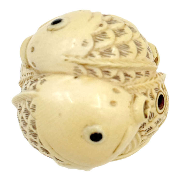 Japanese Ivorine  Netsuke Carp Signed 19th