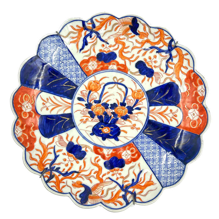 Large Imari Japanese Meiji Period Central Basket Of Flowers Wall Charger C1868