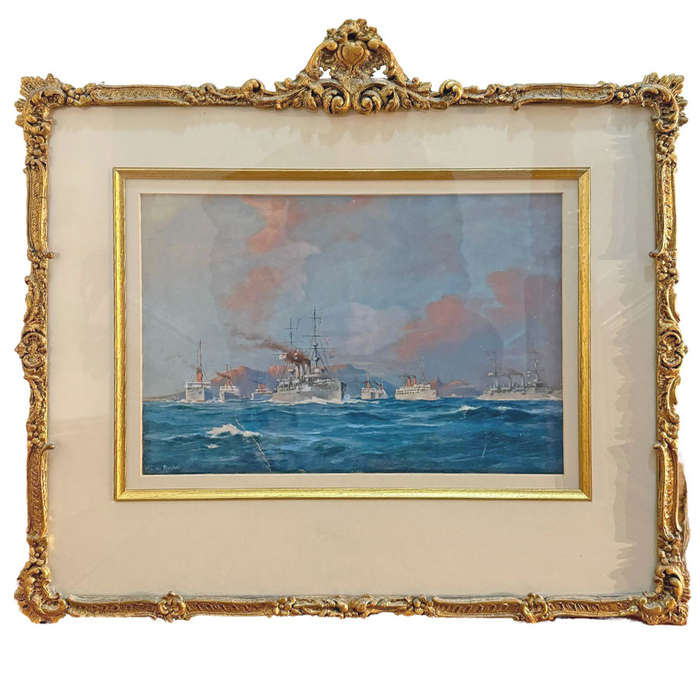 Maurice Randall 1865-1950 Table Mountain Bay With Boats