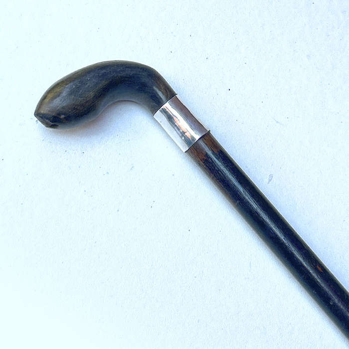 Wood And Silver Mounted Walking Stick With Horn Handle