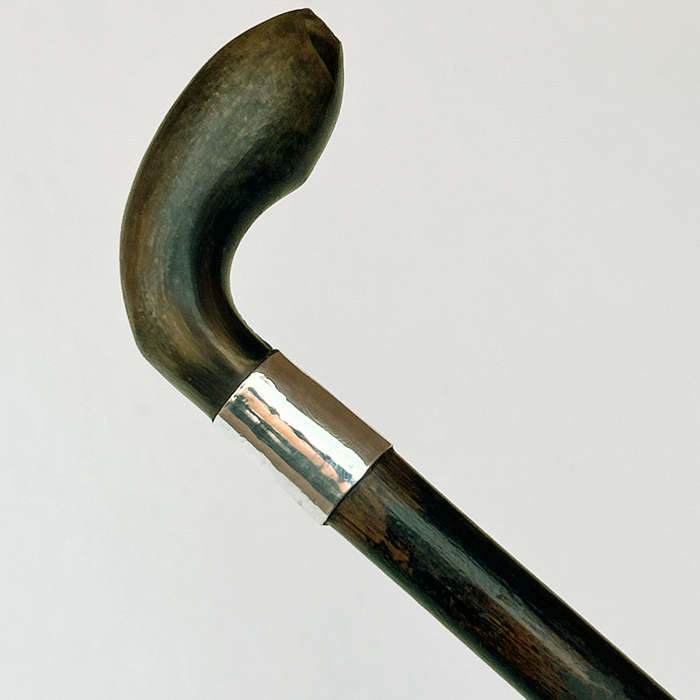 Wood And Silver Mounted Walking Stick With Horn Handle