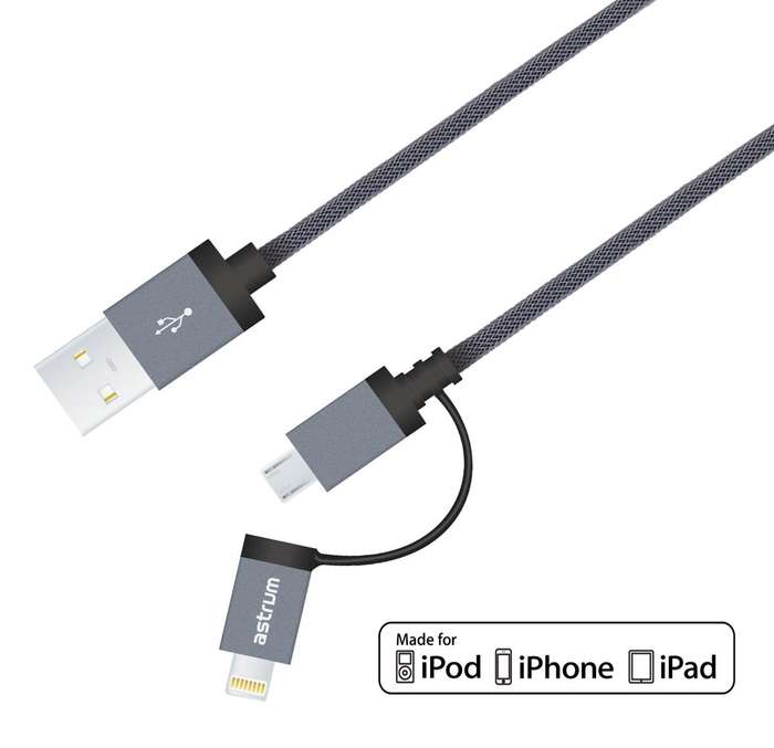 AC330 Micro USB + 8pin Charge &amp; Sync MFI Braided Cable