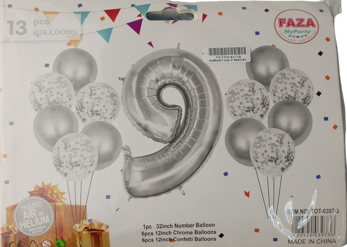 Casey 13pc Silver and White Balloon Set Nr 9