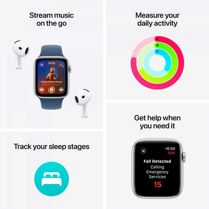 Apple Watch SE GPS + Cellular 40mm Silver Aluminium Case with Denim Sport Band - S/M,Model A2725