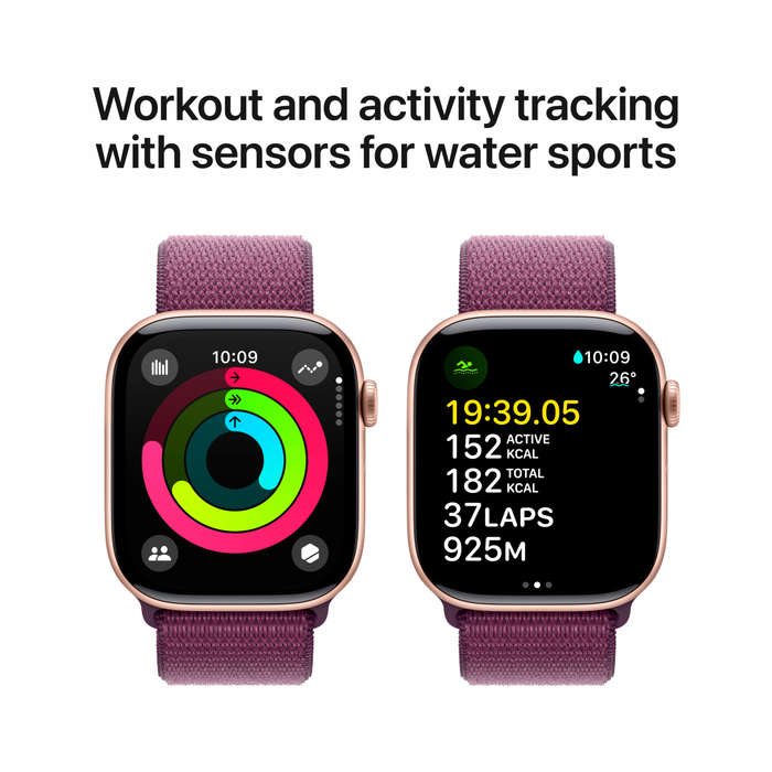 Apple Watch Series 10 GPS + Cellular 42mm Rose Gold Aluminium Case with Plum Sport Loop,Model A3001