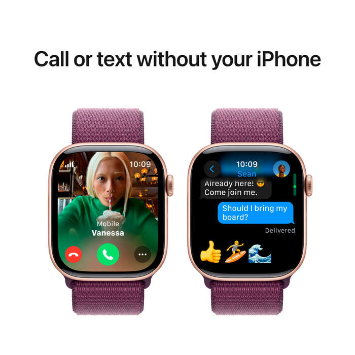 Apple Watch Series 10 GPS + Cellular 42mm Rose Gold Aluminium Case with Plum Sport Loop,Model A3001