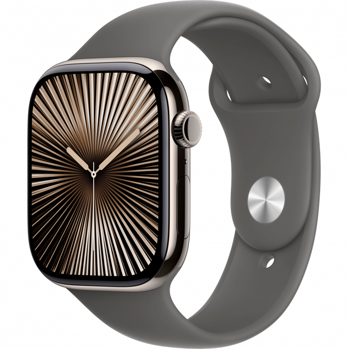 Apple Watch Series 10 GPS + Cellular 46mm Natural Titanium Case with Stone Grey Sport Band - S/M,...