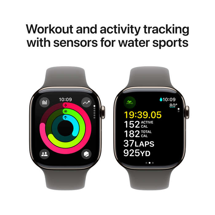 Apple Watch Series 10 GPS + Cellular 46mm Natural Titanium Case with Stone Grey Sport Band - S/M,...