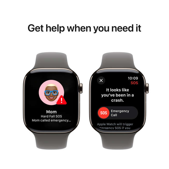 Apple Watch Series 10 GPS + Cellular 46mm Natural Titanium Case with Stone Grey Sport Band - S/M,...