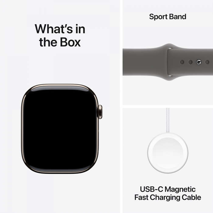 Apple Watch Series 10 GPS + Cellular 46mm Natural Titanium Case with Stone Grey Sport Band - S/M,...