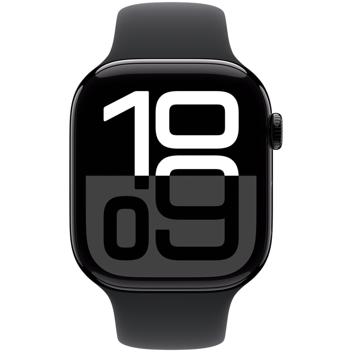 Apple Watch Series 10 GPS + Cellular 46mm Jet Black Aluminium Case with Black Sport Band - S/M,Mo...