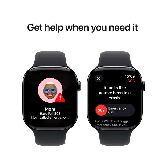Apple Watch Series 10 GPS + Cellular 42mm Jet Black Aluminium Case with Black Sport Band - S/M,Mo...
