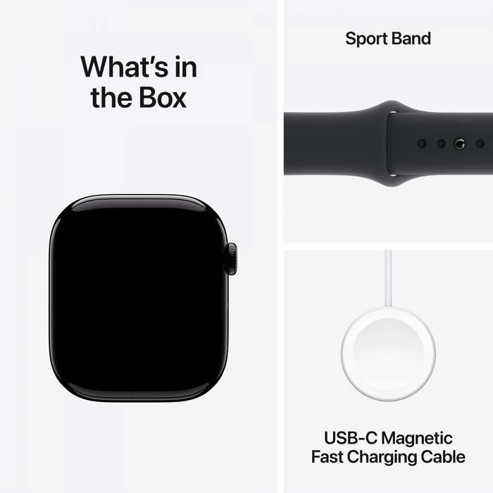 Apple Watch Series 10 GPS + Cellular 42mm Jet Black Aluminium Case with Black Sport Band - S/M,Mo...