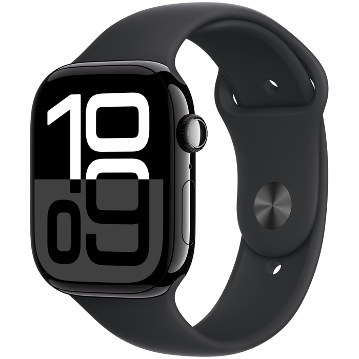 Apple Watch Series 10 GPS + Cellular 42mm Jet Black Aluminium Case with Black Sport Band - S/M,Mo...