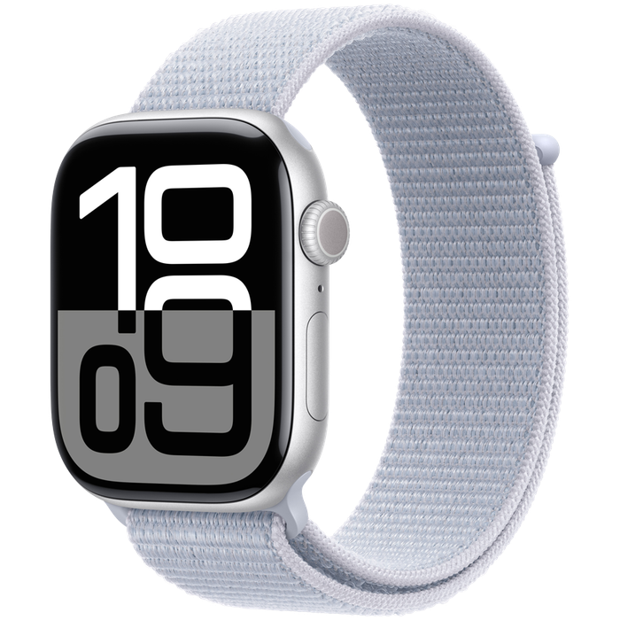 Apple Watch Series 10 GPS + Cellular 46mm Silver Aluminium Case with Blue Cloud Sport Loop,Model ...
