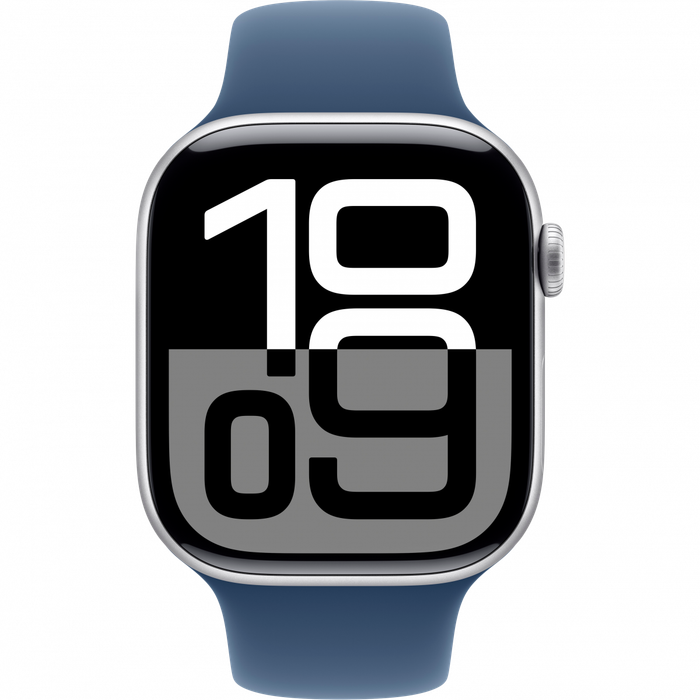 Apple Watch Series 10 GPS + Cellular 42mm Silver Aluminium Case with Denim Sport Band - S/M,Model...