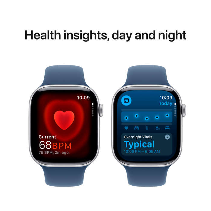Apple Watch Series 10 GPS + Cellular 42mm Silver Aluminium Case with Denim Sport Band - S/M,Model...