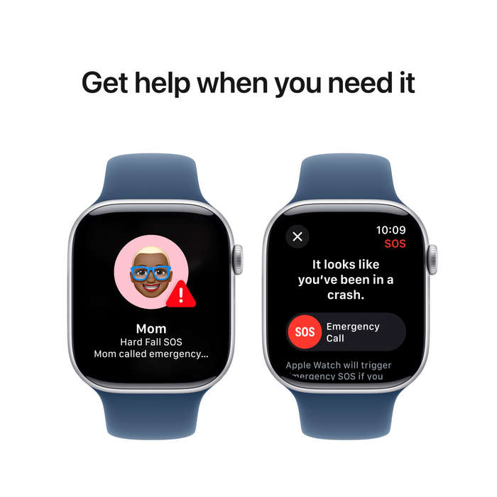 Apple Watch Series 10 GPS + Cellular 42mm Silver Aluminium Case with Denim Sport Band - S/M,Model...