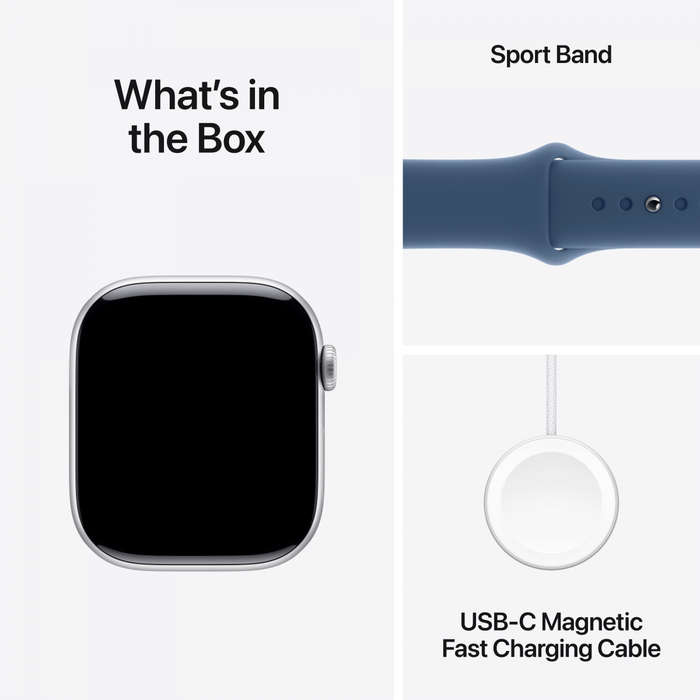 Apple Watch Series 10 GPS + Cellular 42mm Silver Aluminium Case with Denim Sport Band - S/M,Model...