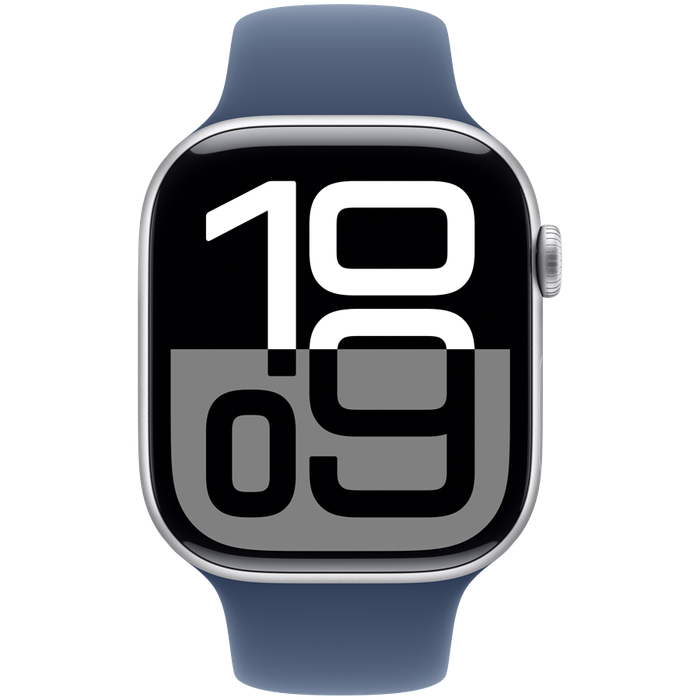 Apple Watch Series 10 GPS + Cellular 42mm Silver Aluminium Case with Denim Sport Band - S/M,Model...