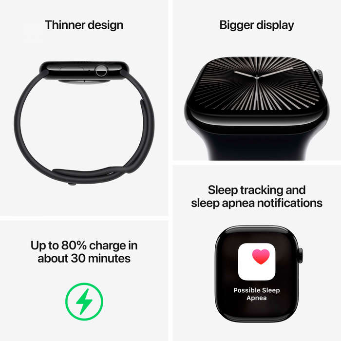 Apple Watch Series 10 GPS + Cellular 42mm Silver Aluminium Case with Blue Cloud Sport Loop,Model ...