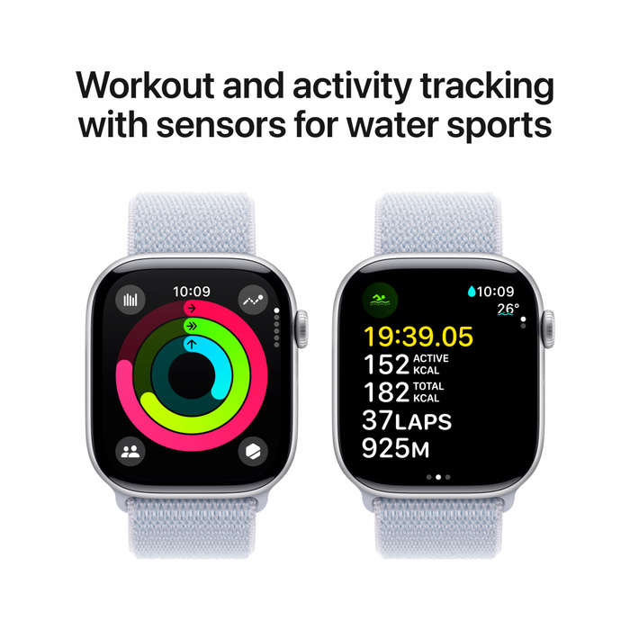 Apple Watch Series 10 GPS + Cellular 42mm Silver Aluminium Case with Blue Cloud Sport Loop,Model ...