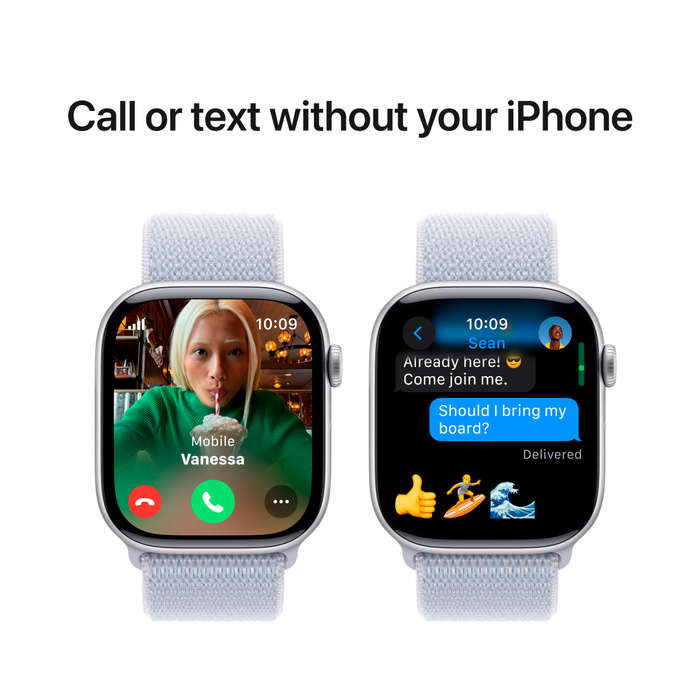 Apple Watch Series 10 GPS + Cellular 42mm Silver Aluminium Case with Blue Cloud Sport Loop,Model ...