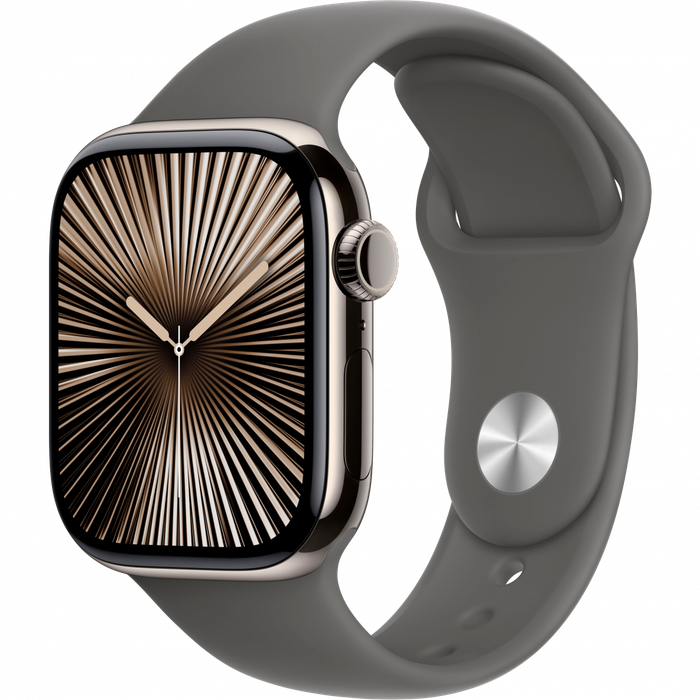 Apple Watch Series 10 GPS + Cellular 42mm Natural Titanium Case with Stone Grey Sport Band - M/L,...