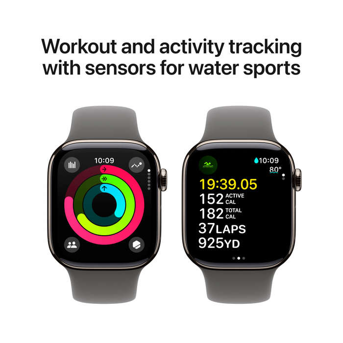 Apple Watch Series 10 GPS + Cellular 42mm Natural Titanium Case with Stone Grey Sport Band - M/L,...