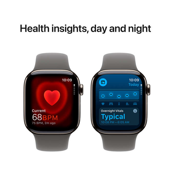 Apple Watch Series 10 GPS + Cellular 42mm Natural Titanium Case with Stone Grey Sport Band - M/L,...