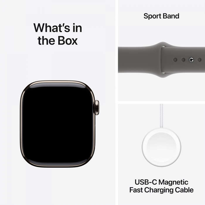 Apple Watch Series 10 GPS + Cellular 42mm Natural Titanium Case with Stone Grey Sport Band - M/L,...