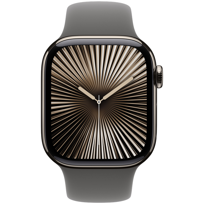 Apple Watch Series 10 GPS + Cellular 42mm Natural Titanium Case with Stone Grey Sport Band - M/L,...