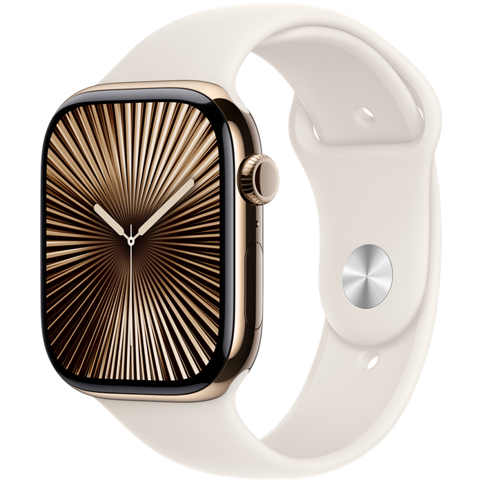 Apple Watch Series 10 GPS + Cellular 42mm Gold Titanium Case with Starlight Sport Band - S/M,Mode...