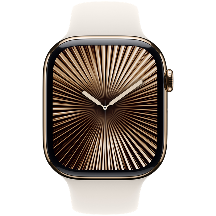 Apple Watch Series 10 GPS + Cellular 42mm Gold Titanium Case with Starlight Sport Band - S/M,Mode...