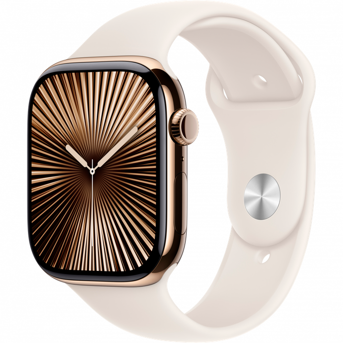 Apple Watch Series 10 GPS + Cellular 42mm Gold Titanium Case with Starlight Sport Band - S/M,Mode...