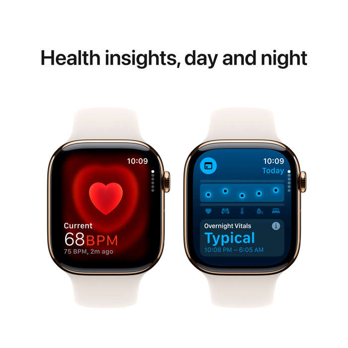 Apple Watch Series 10 GPS + Cellular 42mm Gold Titanium Case with Starlight Sport Band - S/M,Mode...