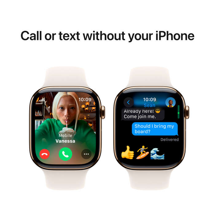 Apple Watch Series 10 GPS + Cellular 42mm Gold Titanium Case with Starlight Sport Band - S/M,Mode...