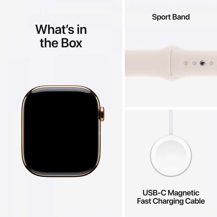 Apple Watch Series 10 GPS + Cellular 42mm Gold Titanium Case with Starlight Sport Band - S/M,Mode...