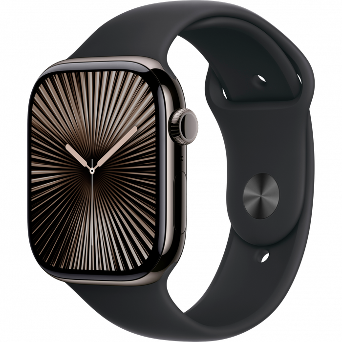 Apple Watch Series 10 GPS + Cellular 46mm Slate Titanium Case with Black Sport Band - S/M,Model A...