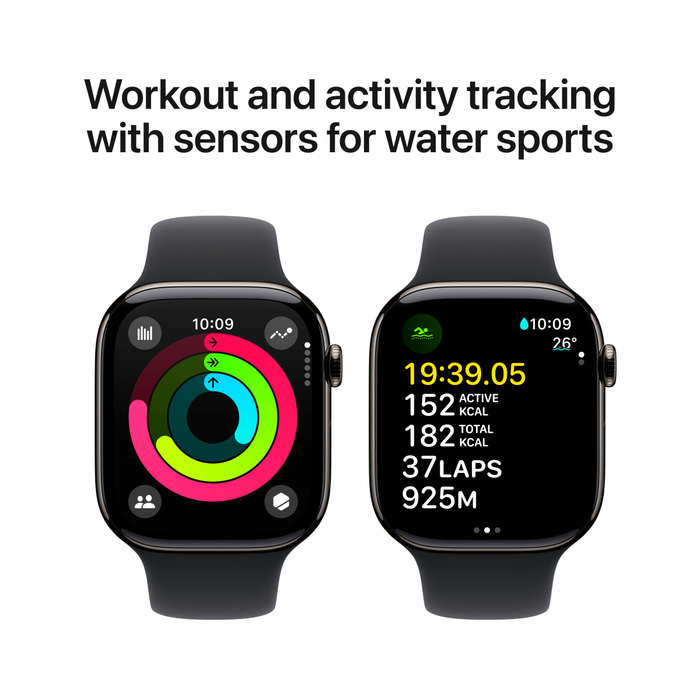 Apple Watch Series 10 GPS + Cellular 46mm Slate Titanium Case with Black Sport Band - S/M,Model A...