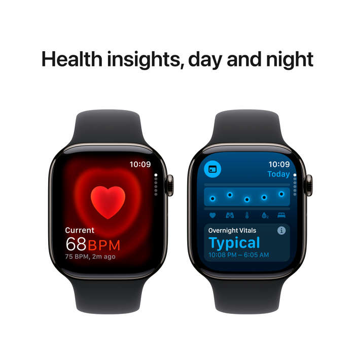 Apple Watch Series 10 GPS + Cellular 46mm Slate Titanium Case with Black Sport Band - S/M,Model A...